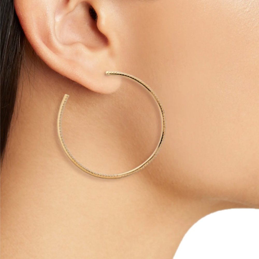 Nordstroms Thin Hoop Earrings Pavé Rhinestones, Gold